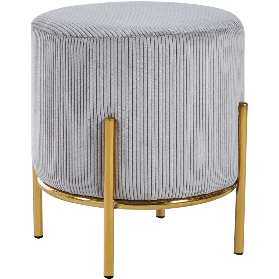 Hocker Sarina Hellgrau, Gold Stoff, Metall B 35 H 38 cm