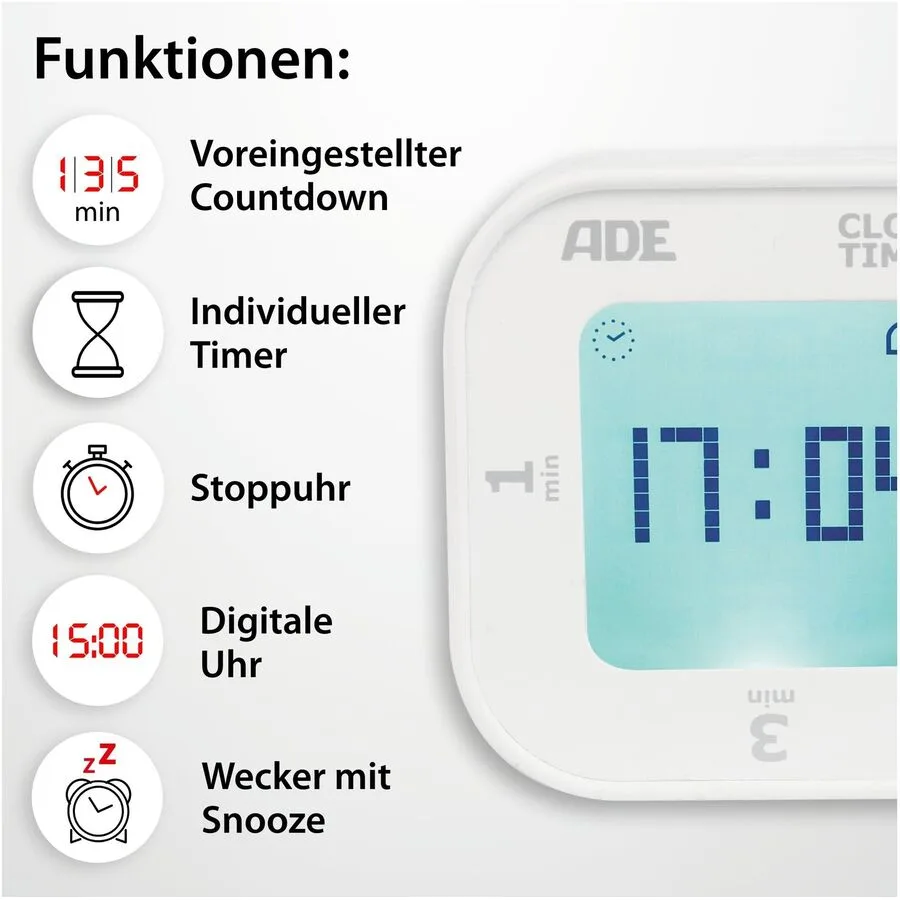 Küchenwecker ADE Weiss ABS/Kunststoff H 2.7 cm
