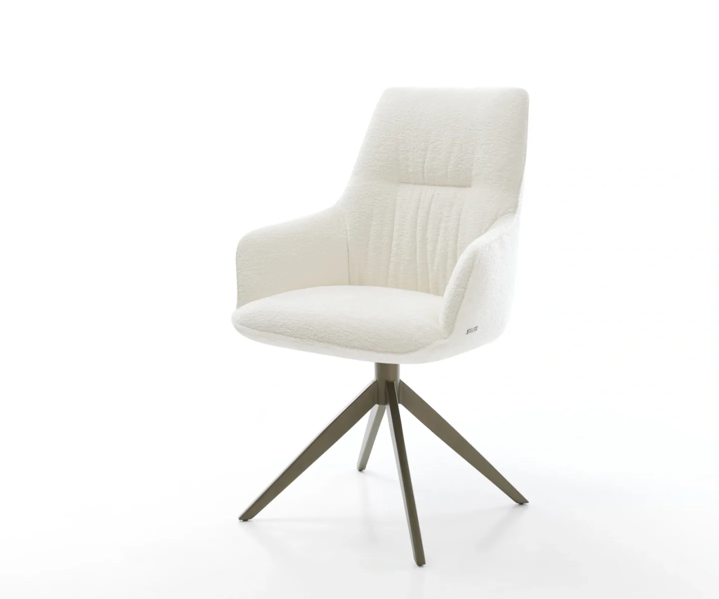 Drehstuhl Zelia-Flex mit Armlehnen Bouclé Soft Beige Kreuzgestell breit Effektfinish Titan 360° drehbar Wippfunktion Taschenfederkern