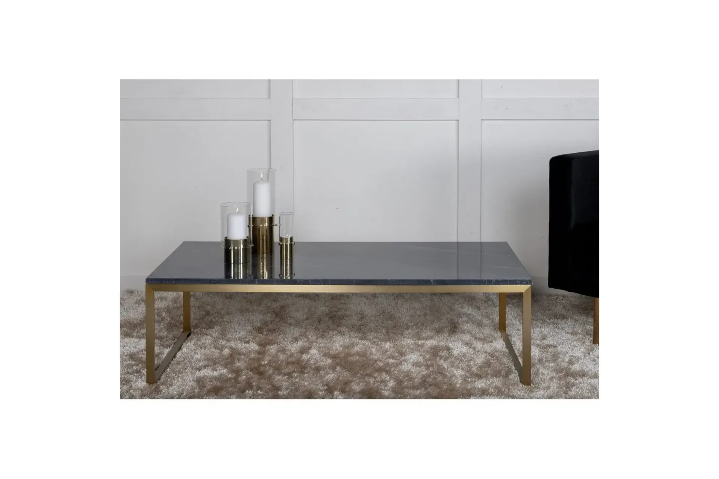 Soffbord Estelle Rektangulärt 60x120 cm Marmor - Grå / Mässing