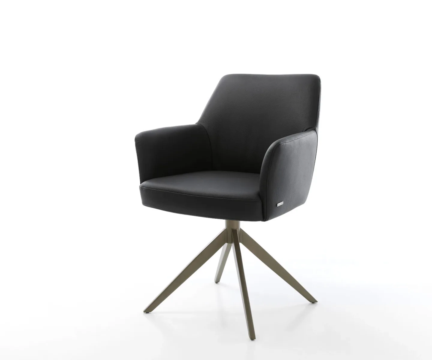 Drehstuhl Xana-Flex mit Armlehnen Echt-Leder Schwarz Kreuzgestell breit Effektfinish Titan 360° drehbar Wippfunktion Taschenfederkern