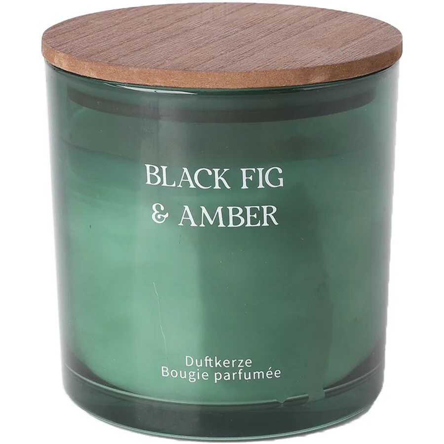Duftkerze Black Fig&Amber D10cm grün - Material: Glas, Holz
