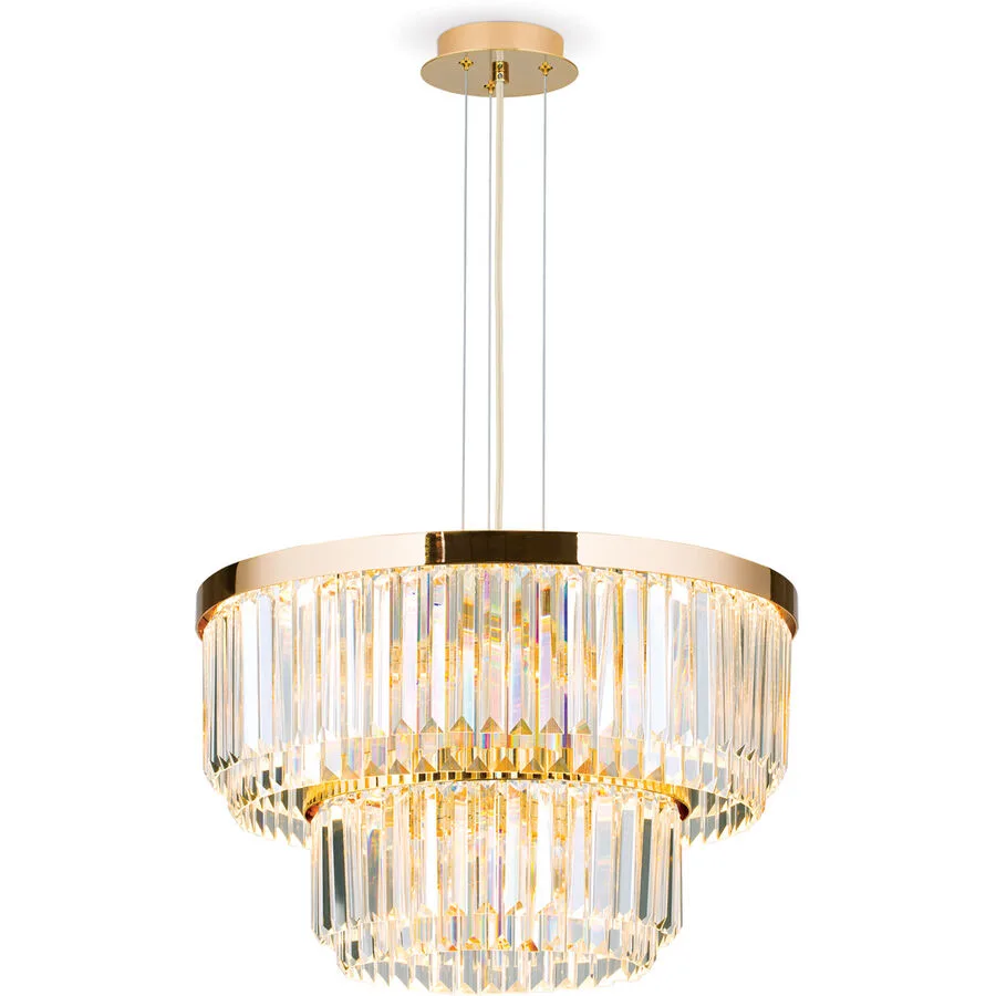 Briamond Pendellampe Prism Gold Stahl/Kristall 55 cm 40 cm Höhenverstellbar (manuell) - LED - Lichtfarbe: Warmweiss - Material: Stahl/Orion Kristall -
