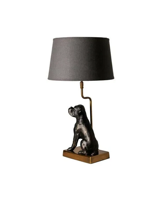 Hund bordlampe sort/guld