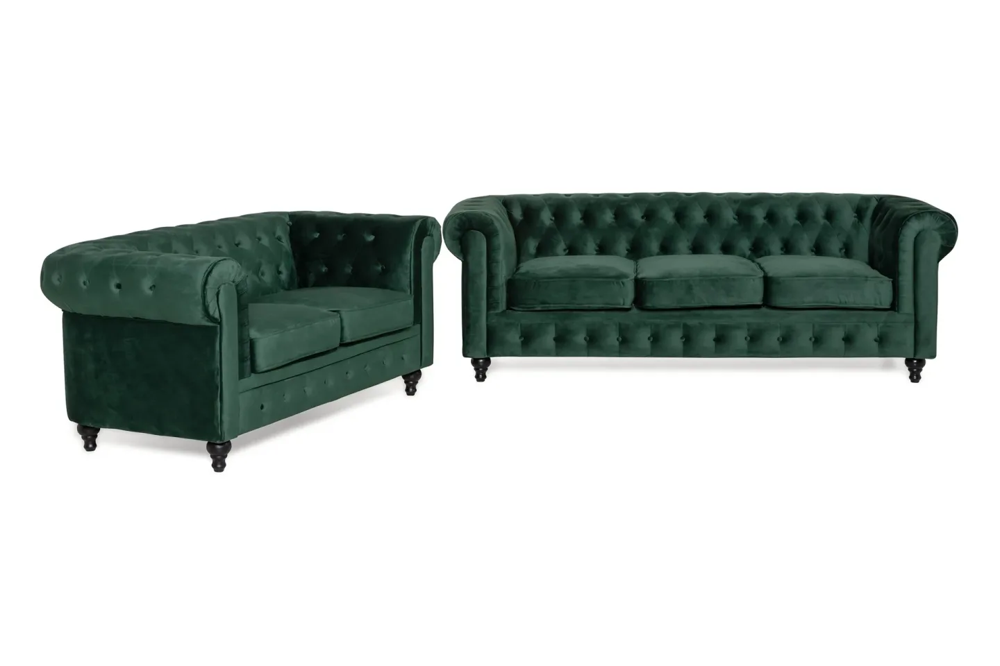 Chesterfield Lyx Soffgrupp 3+2 i Sammet - Mörkgrön / Grön