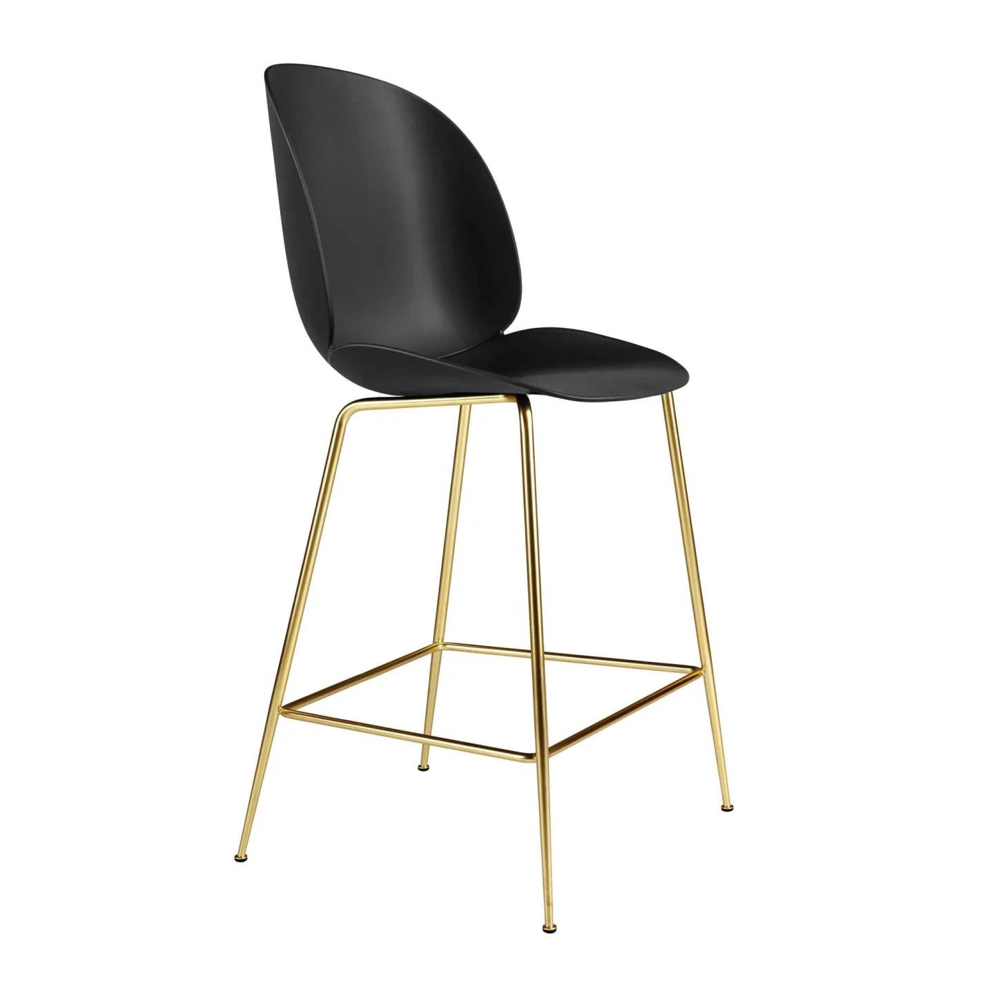 Gubi - Beetle Counter Chair Un-upholstered, Conic Base Brass, Black Shell - Barstolar - GamFratesi - Svart - Metall/Plast