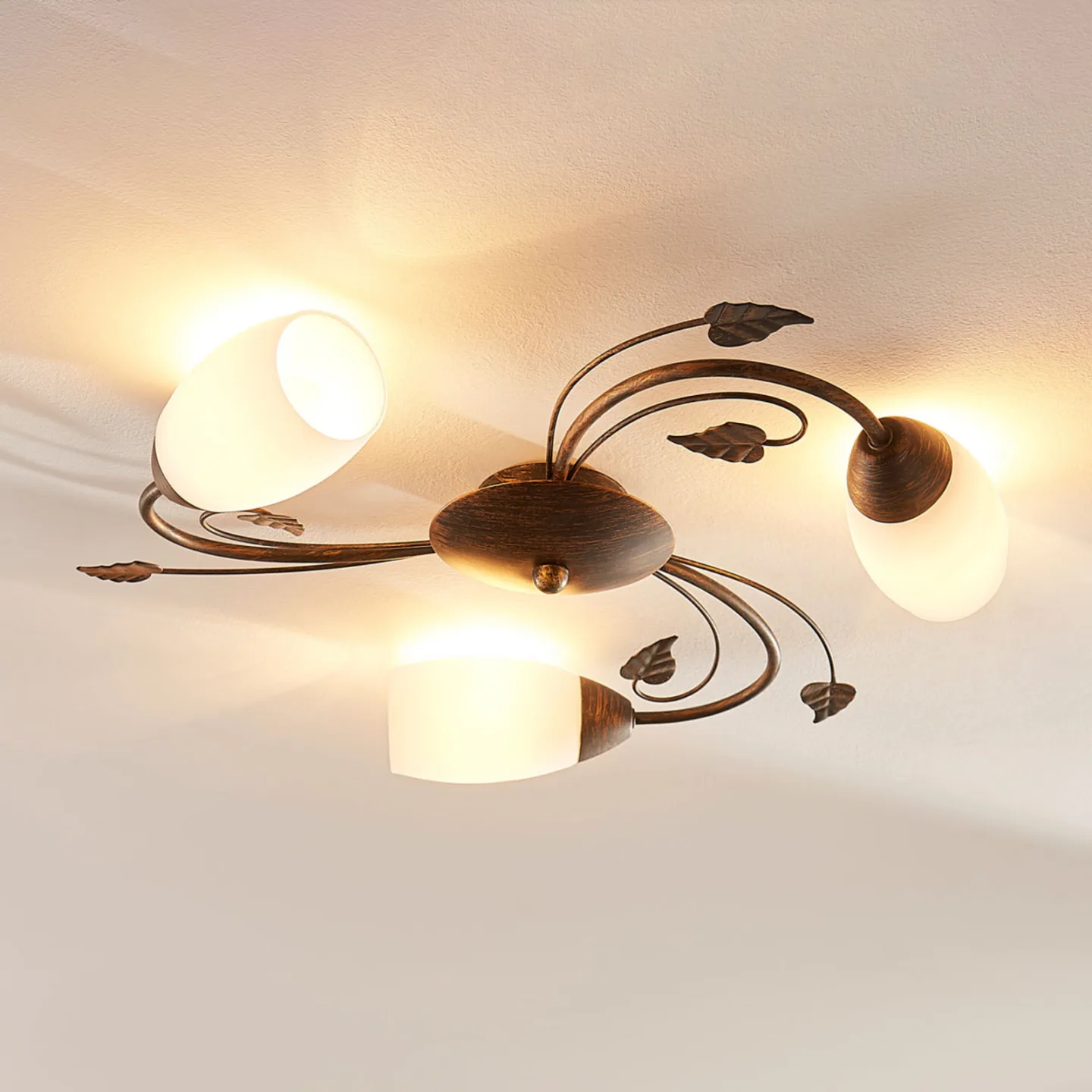 Stefania 3 Deckenleuchte White/Black-Gold - Lindby - Wohnzimmer - Antik - Glas - Mehrflammig