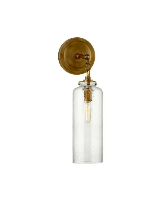 Katie Small Cylinder Sconce Antique Brass/Seeded Glass