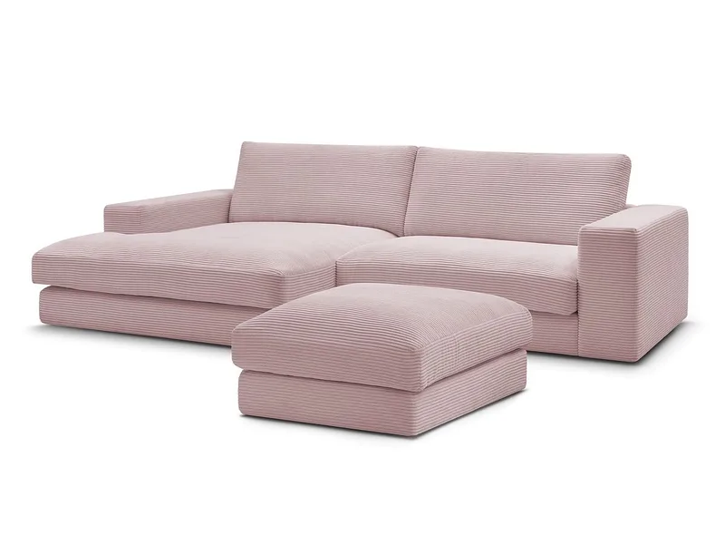 Ecksofa mit Hocker BOBOCHIC LEONARD Cord-Stoff violett