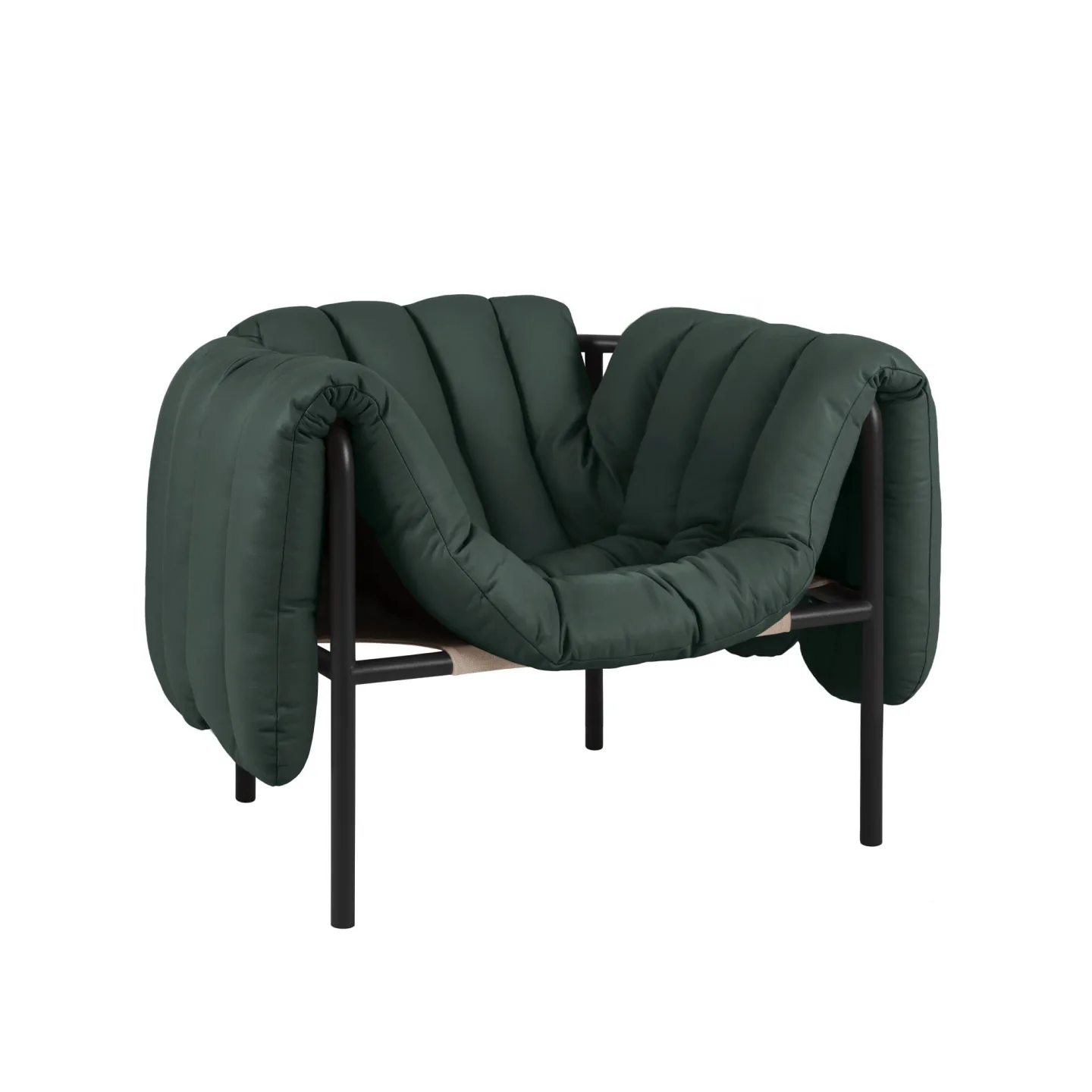 HEM - Puffy Lounge Chair - Dark Green Leather/Black Grey - Fåtöljer - Faye Toogood - Grön,Grå - Läder/Naturmaterial/Metall/Trä/Skum