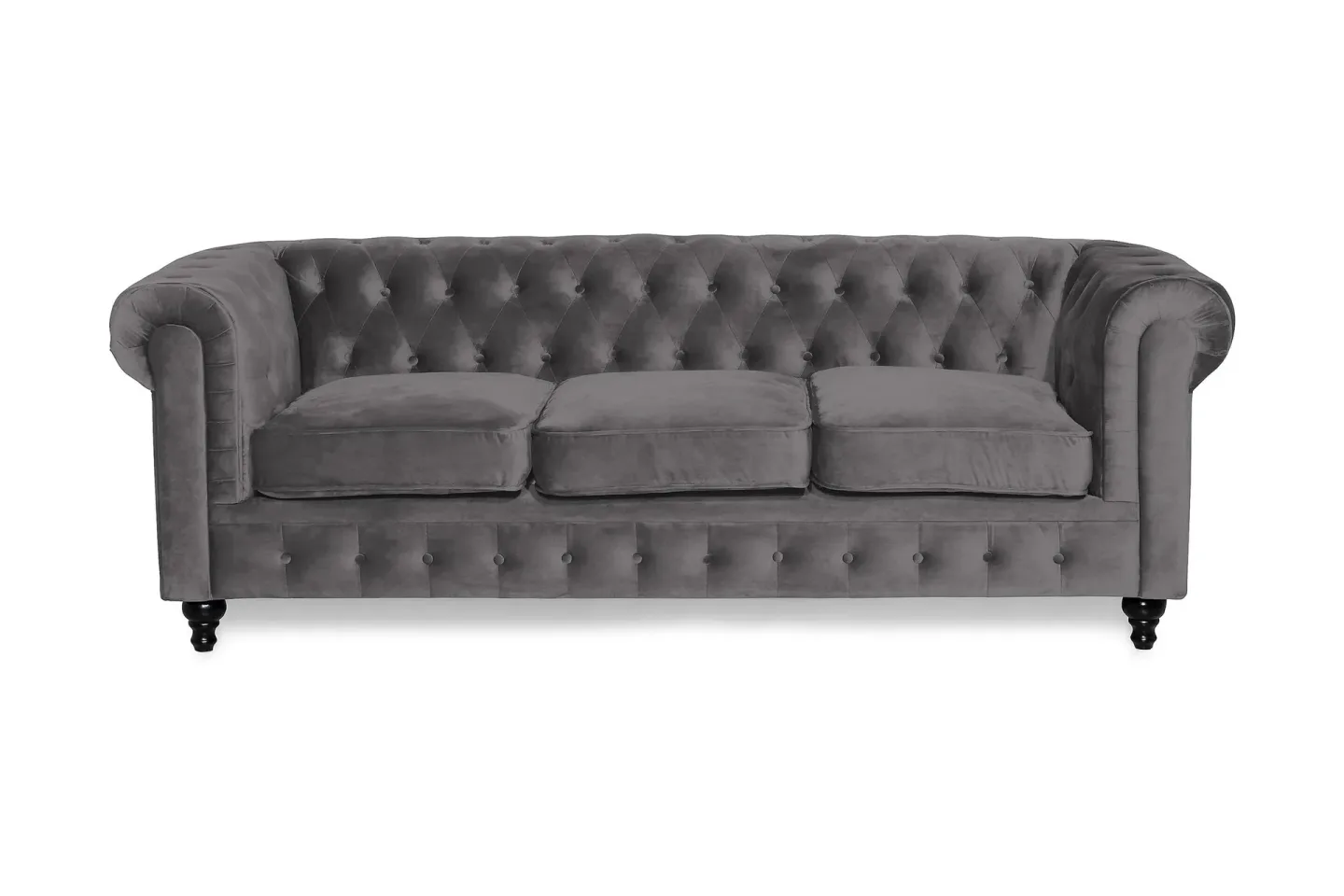 Chesterfield Lyx 3 sits Sammetssoffa - Djup soffa - Mörkgrå / Grå