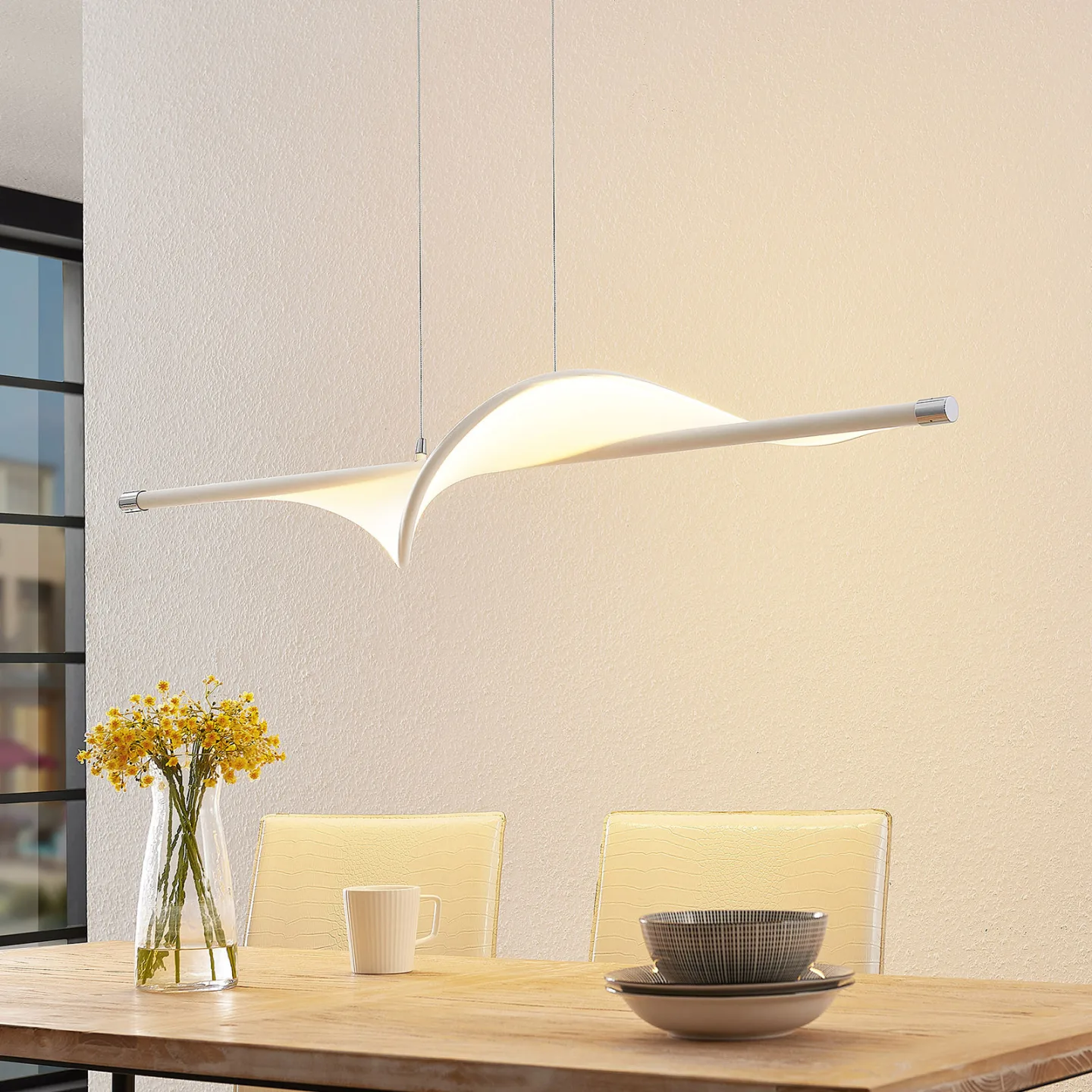Edano Pendelleuchte White/Chrome - Lucande - Wohnzimmer - Modern - Stoff / Textil - Einflammig
