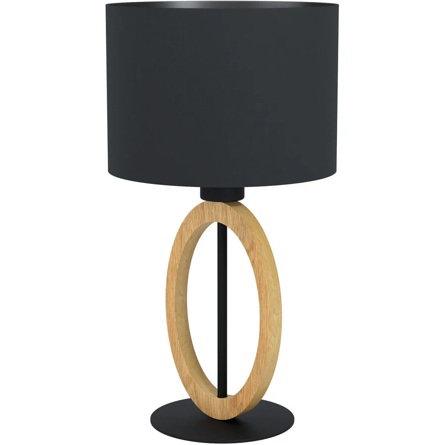 Eglo Tischlampe Basildon 1 Schwarz/Braun Stahl/Holz/Stoff 23 cm 42.5 cm - Farbe: schwarz, natur - Material: Holz, Stahl, Stoff