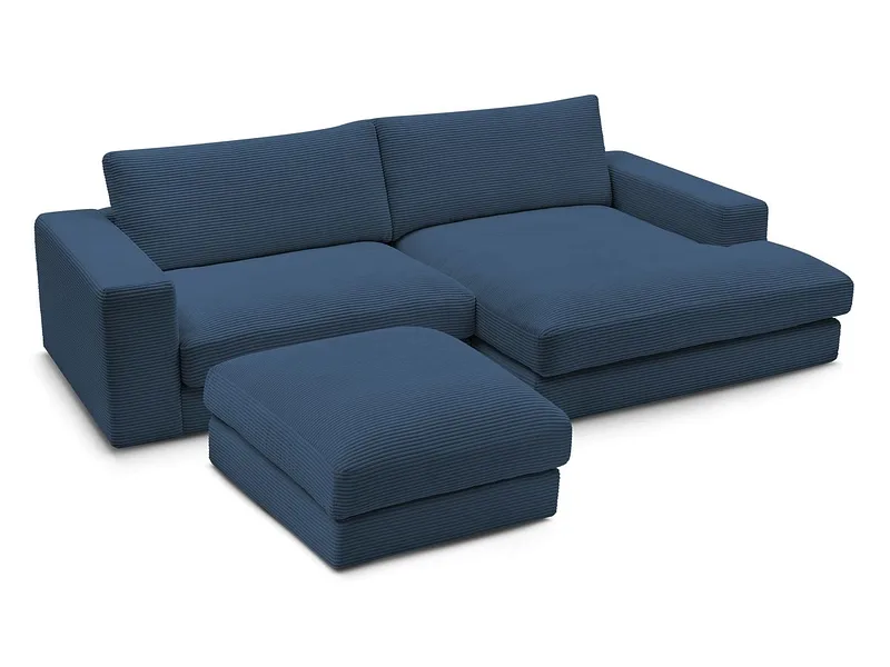 Ecksofa mit Hocker BOBOCHIC LEONARD Cord-Stoff dunkelblau