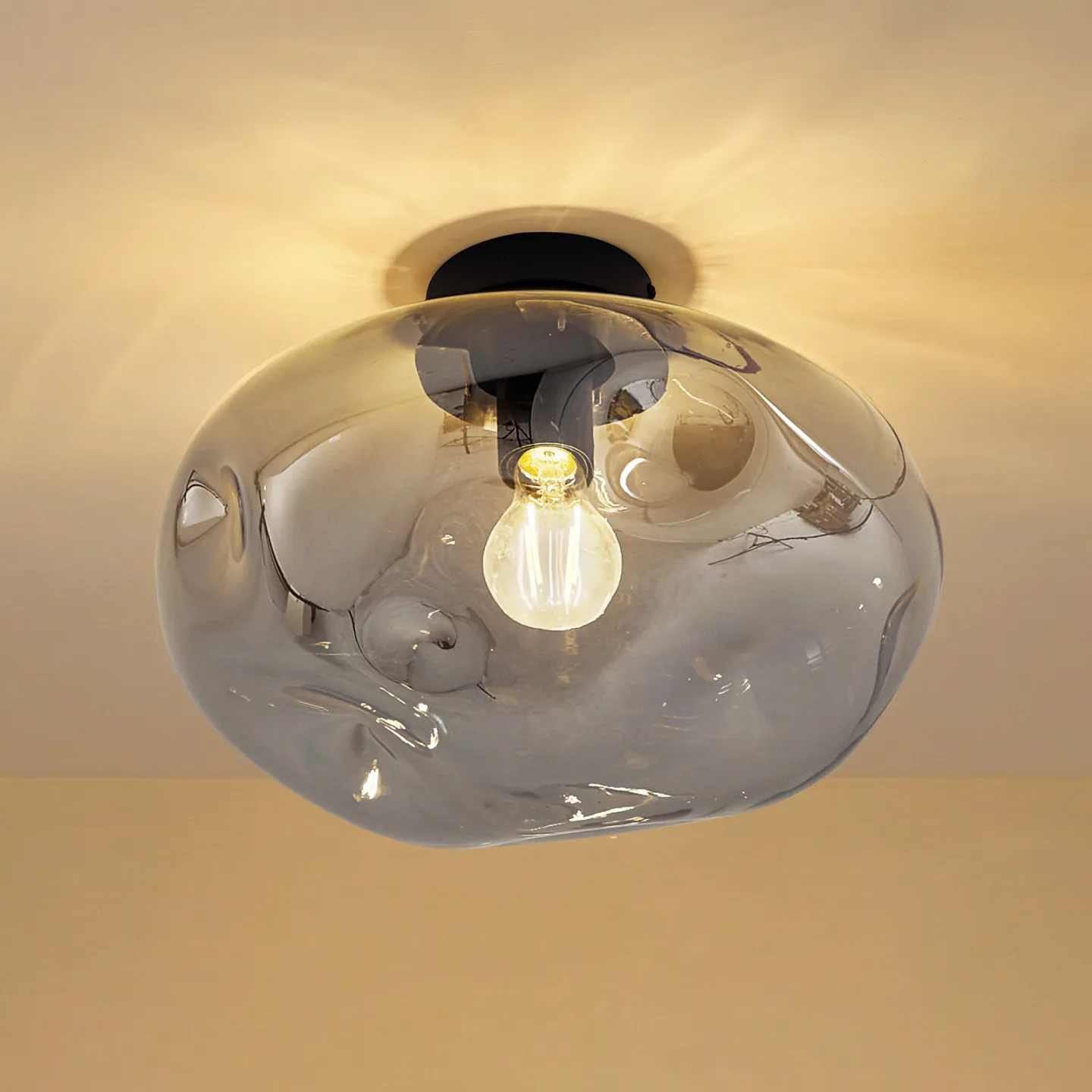 Lelia Deckenleuchte Ø 35 cm rauchgrau Glas - Lindby - Esszimmer - Design - Bündig