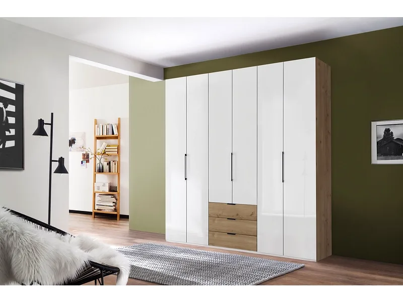 Drehtürenschrank MIAMI weiss 6 Türen 3 Schubladen