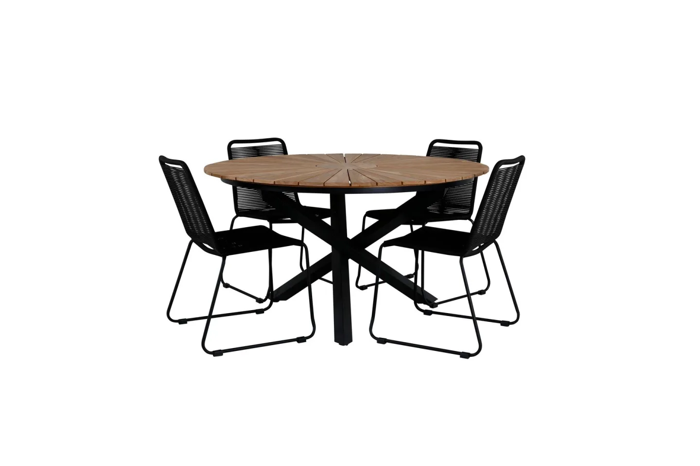 Mexico Matgrupp Utomhus Rund Ø140cm + 4 Lindos Stolar - Svart/Gul