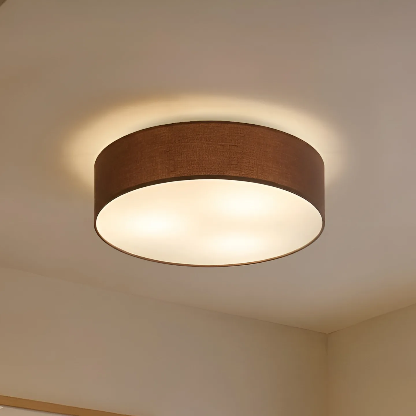 Sebatin Deckenleuchte Ø50 Brown/White/Nickel - Lindby - Schlafzimmer - Modern - Stoff / Textil - Rund