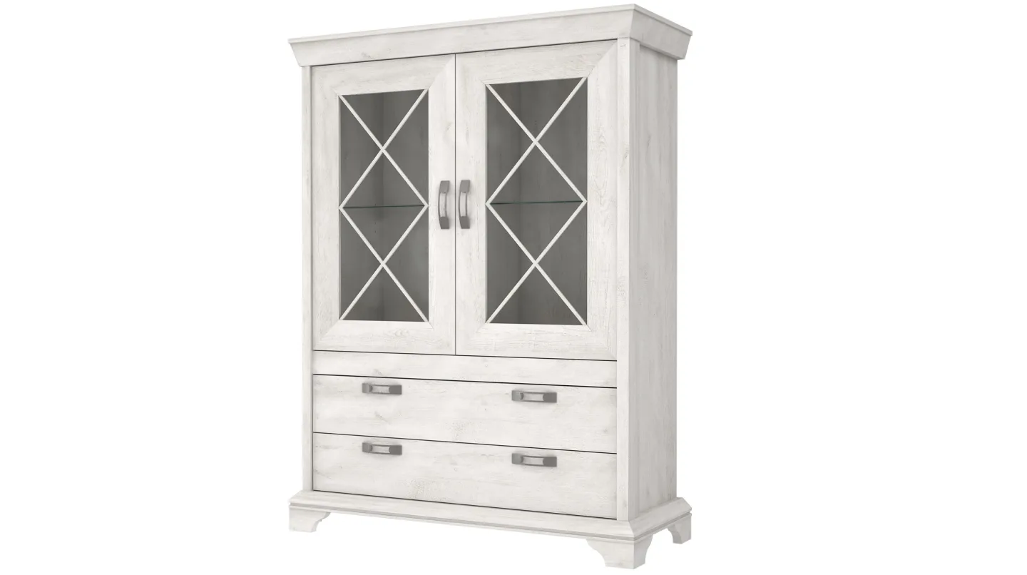 Vitrine mit 2 Glastüren Pinie weiß Breite 123 cm - KASHMIR