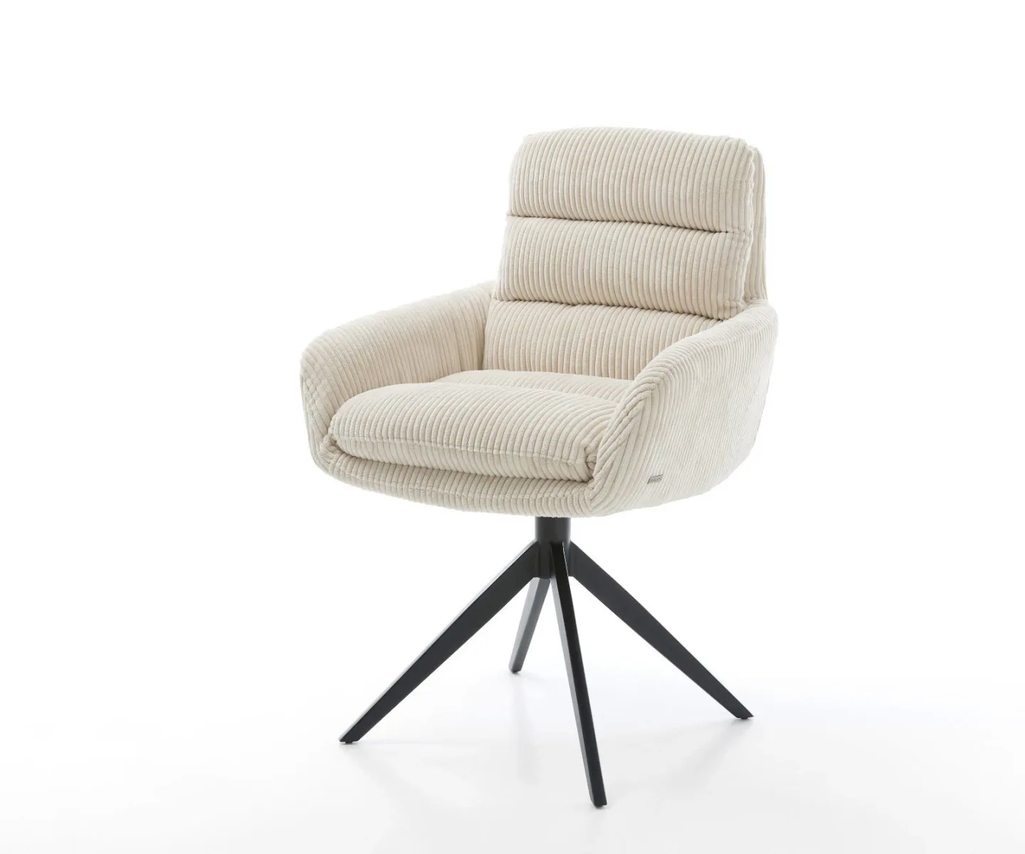 Drehstuhl Abelia-Flex mit Armlehnen Cord Beige Kreuzgestell breit Schwarz 360° drehbar Wippfunktion