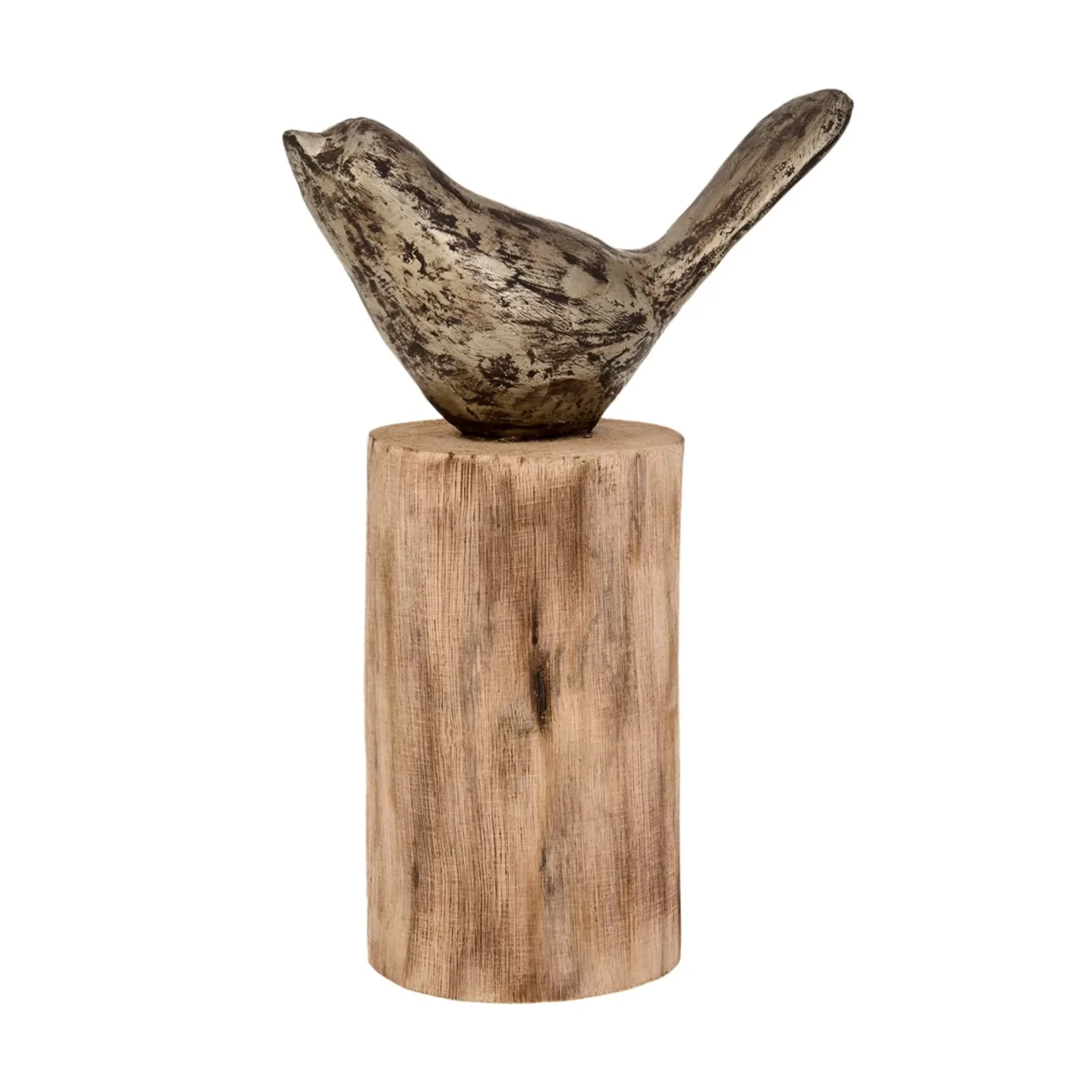 Decofinder Objekt Vogel Auf Stamm, Natur-Antique Silber | Schubiger Möbel