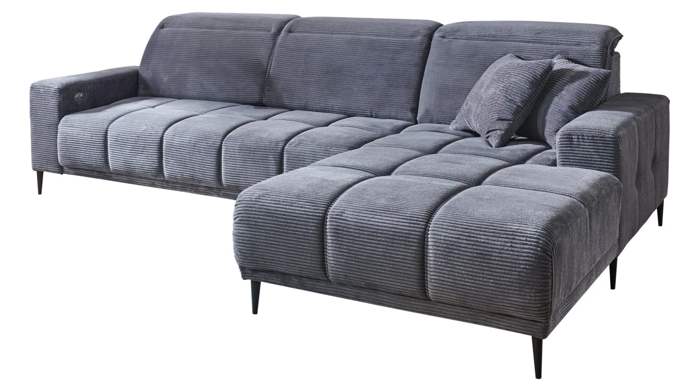Ecksofa Cord grau elektrisch ausfahrbar 286 cm - OT rechts - MARISOL