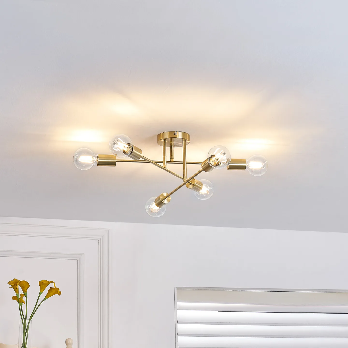 Lindby Deckenleuchte Aloria, 6-flammig, gold, Metall, E27 - Esszimmer - Modern - Mehrflammig