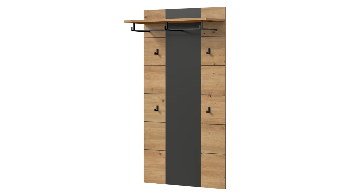 Wandgarderobe Paneel Artisan Eiche anthrazit 80 cm - CANU