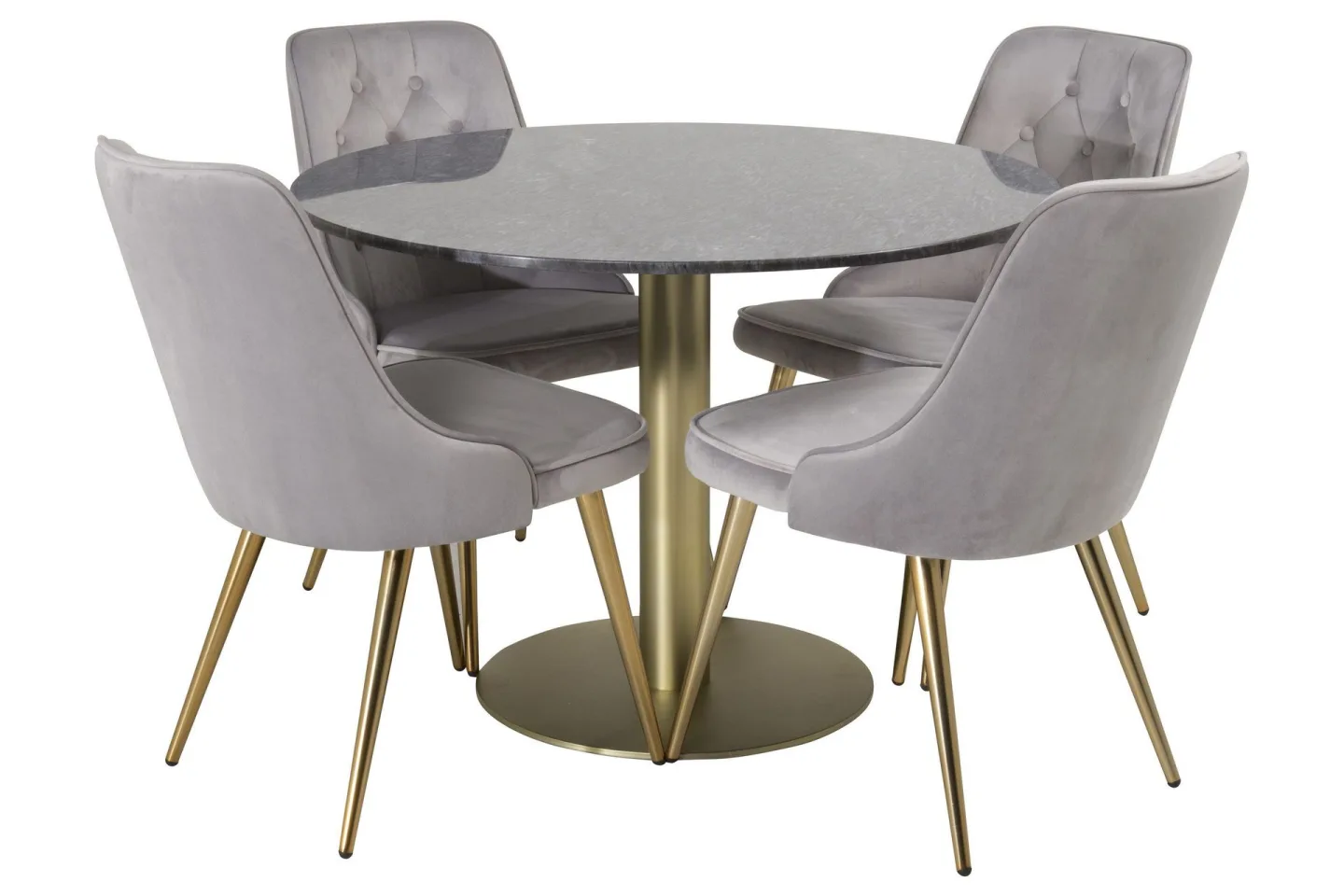 Estelle Matgrupp 106 cm Rund med 4 Velvet stolar - Svart/Guld