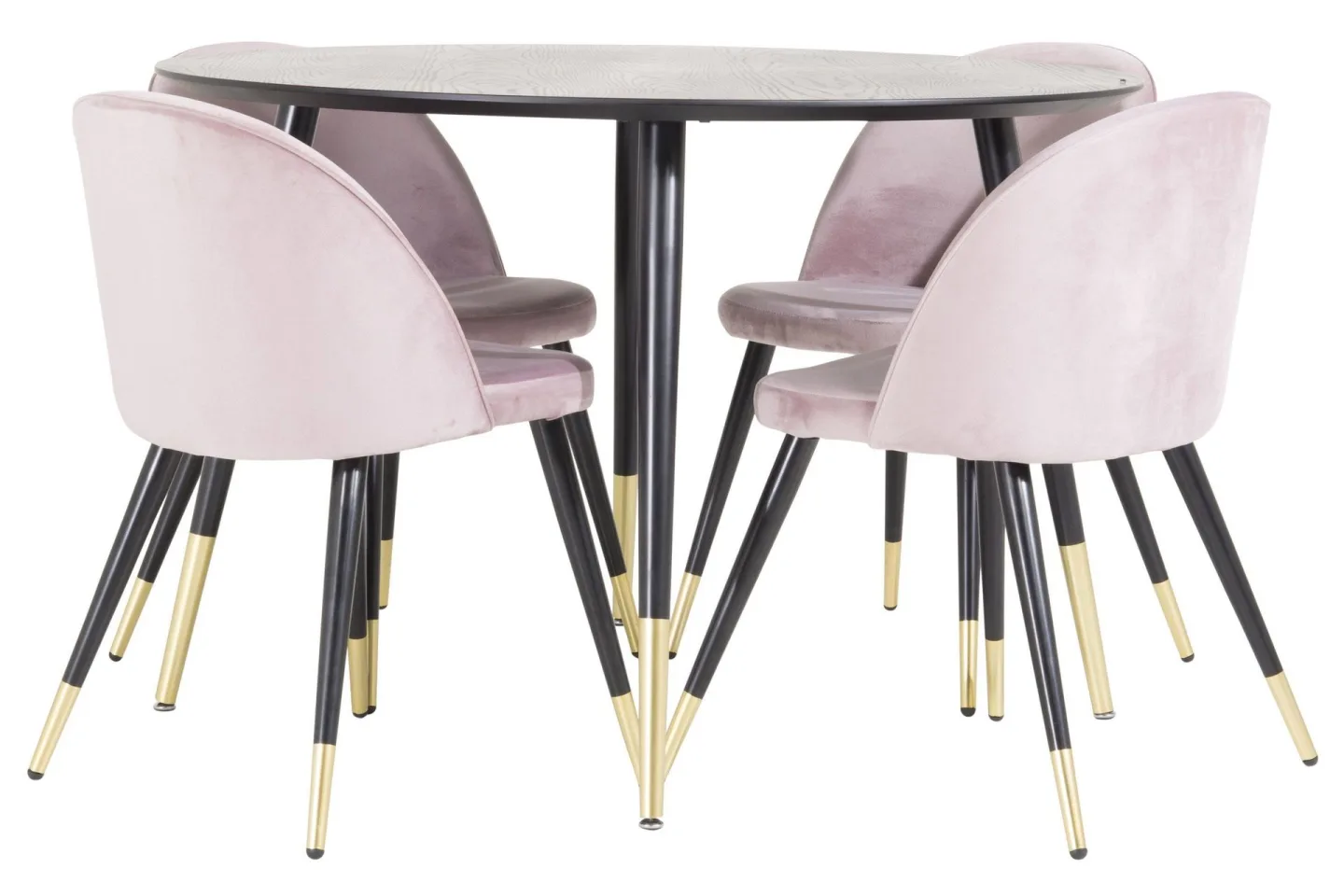 Dipp Matgrupp 115 cm Rund med 4 Velvet stolar - Svart/Guld