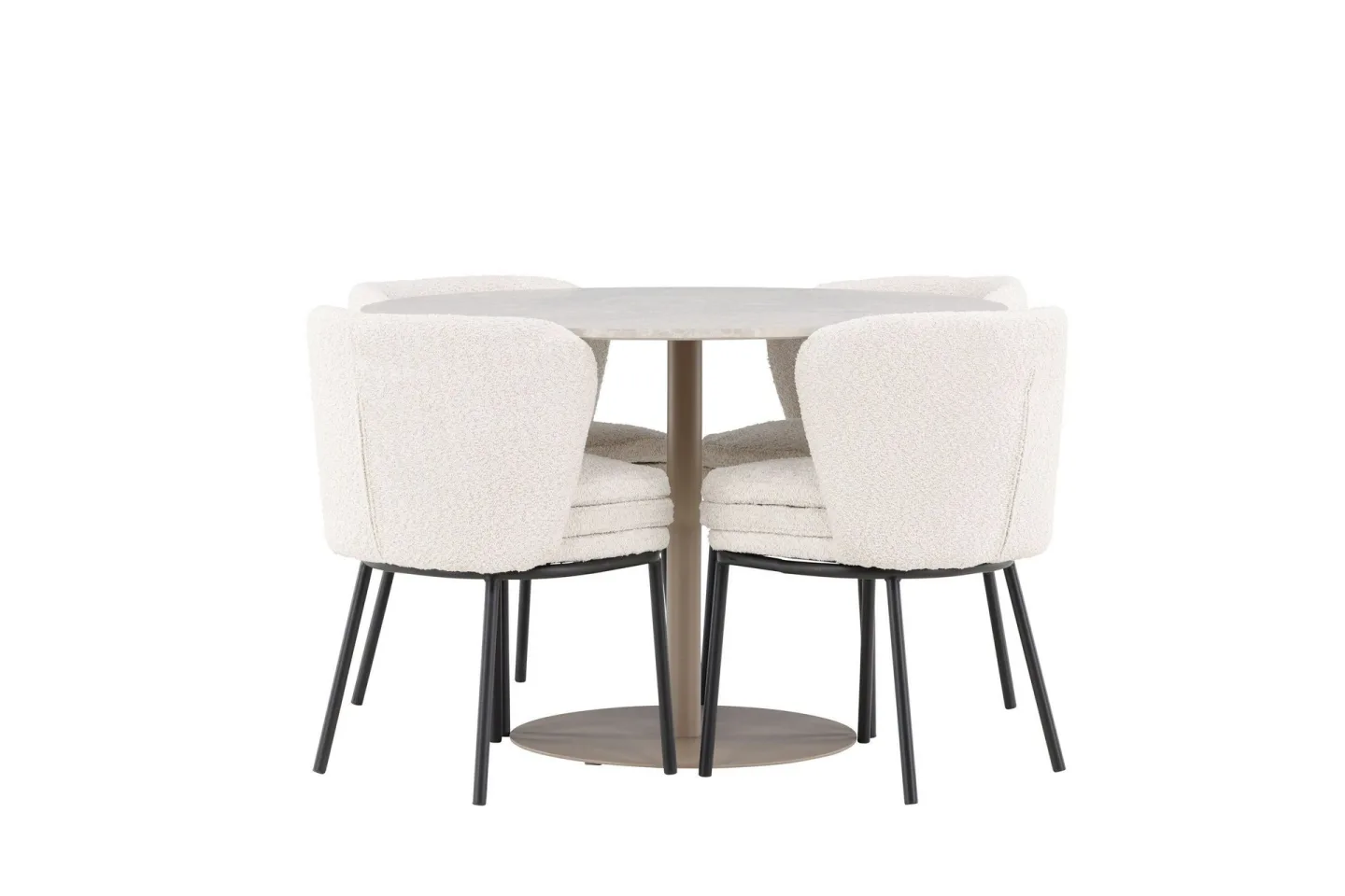 Lycke Matgrupp 110 cm Rund med 4 Agnes stolar - Beige/Vit