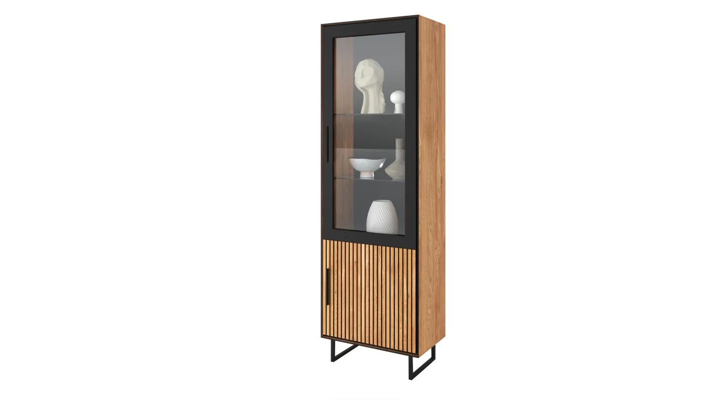 Vitrine mit Glastür Eiche massiv geölt Breite 54 cm - BELLA