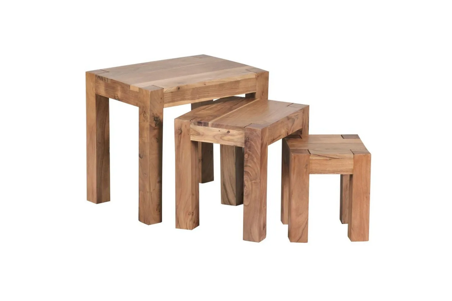 Satsbord Wohnling Set med 3 massivt trä, 4-benta bord, lantlig stil Akacia - Akacia