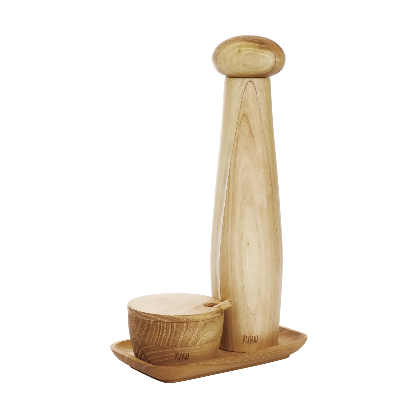 Aida Raw keramische Pfeffermühle Salzschale & Tablett 3-teilig Teak