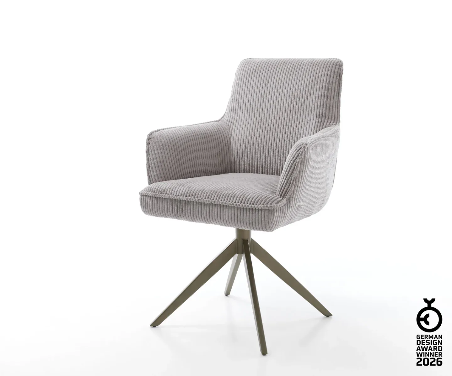 Drehstuhl Heira-Flex mit Armlehnen Cord Silbergrau Kreuzgestell breit Effektfinish Titan 360° drehbar Taschenfederkern