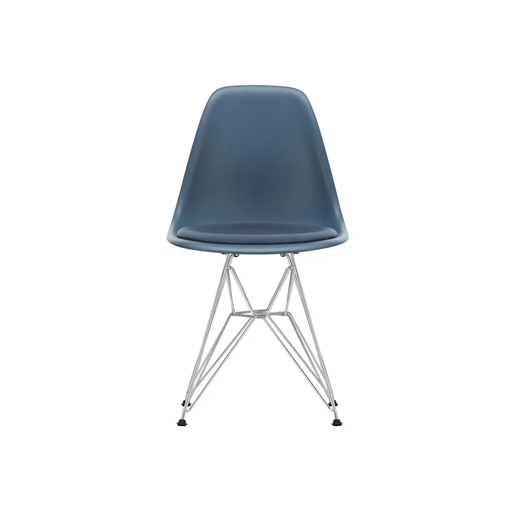 Vitra Eames plastic side chair DSR stol klädd sits Sea blue-Hopsak 22-Chrome