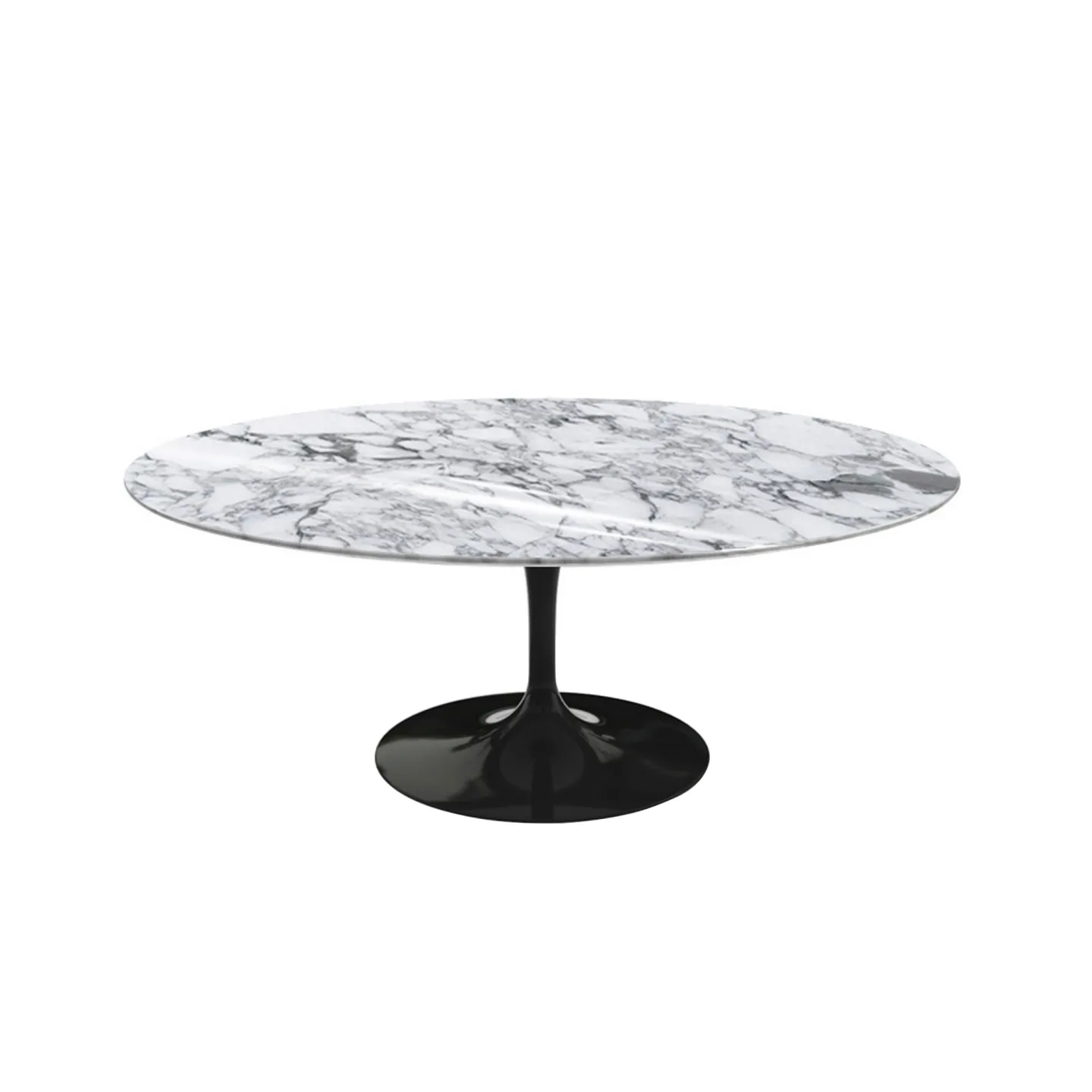 Knoll - Saarinen Oval Table - Soffbord, Svart underrede, skiva i glansig vit Arabescato marmor - Soffbord - Eero Saarinen - Svart - Metall/Sten