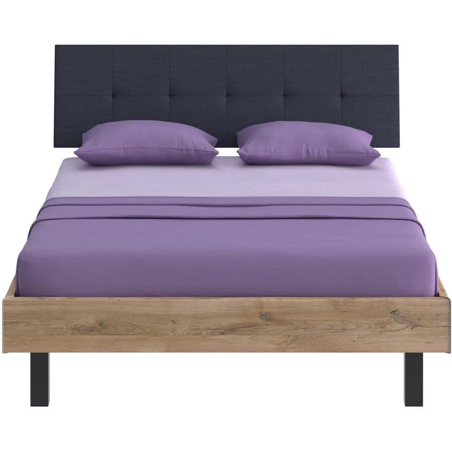 Modular Bett Livorno Natur, Schwarz MDF, Stoff, Metall 90 x 200 cm