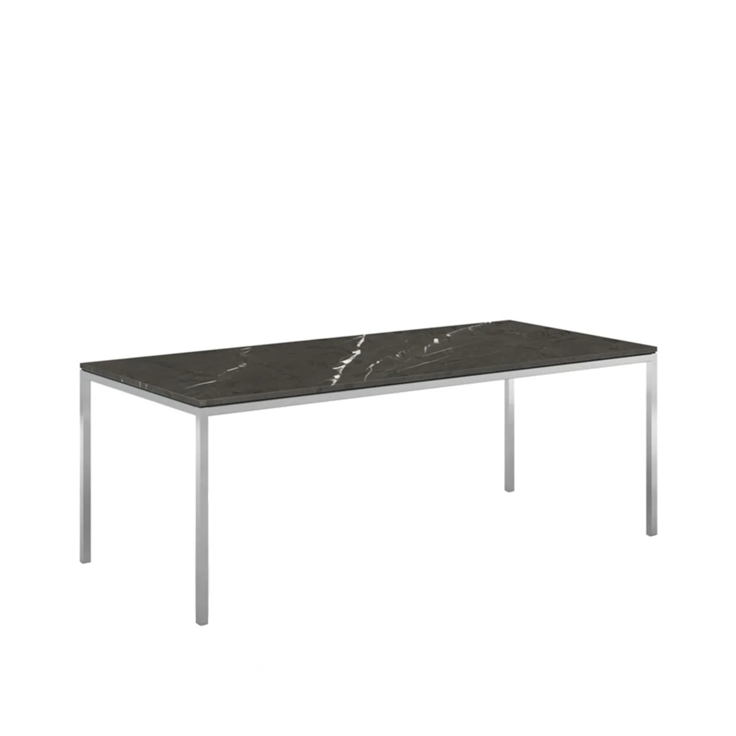 Knoll - Florence Knoll High Table, Rektangulär, 200 x 90 cm, skiva i Svart Marquina marmor - Matbord - Florence Knoll - Svart - Metall/Sten