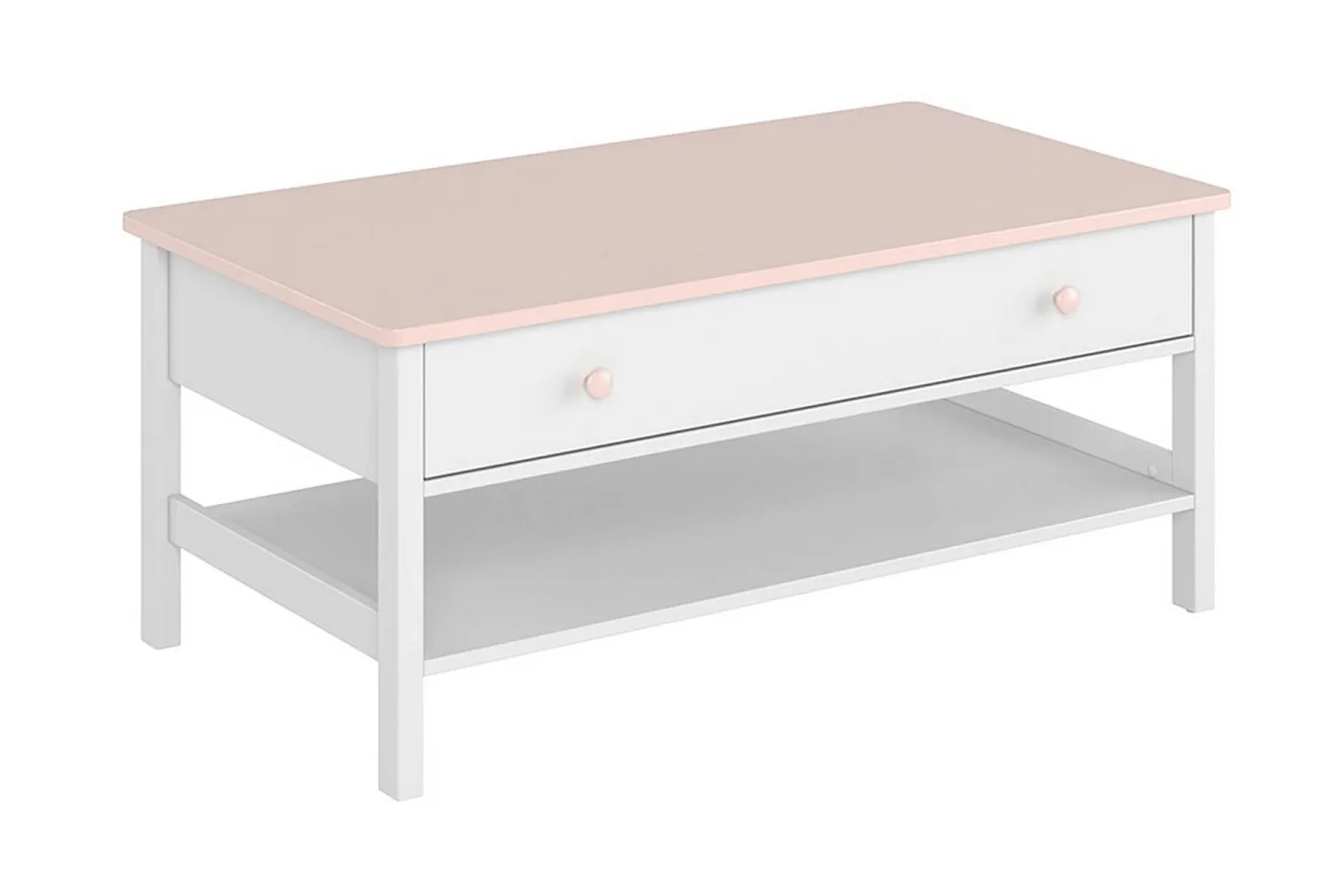 Hilts Soffbord 110 cm med Förvaring Lådor + Hylla - Vit/Rosa