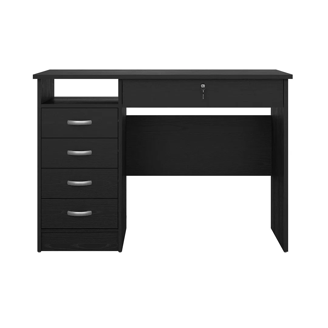 FunctionPlus Schreibtisch 5 Schubladen, 1 Ablage schwarze Asche-Dekor.