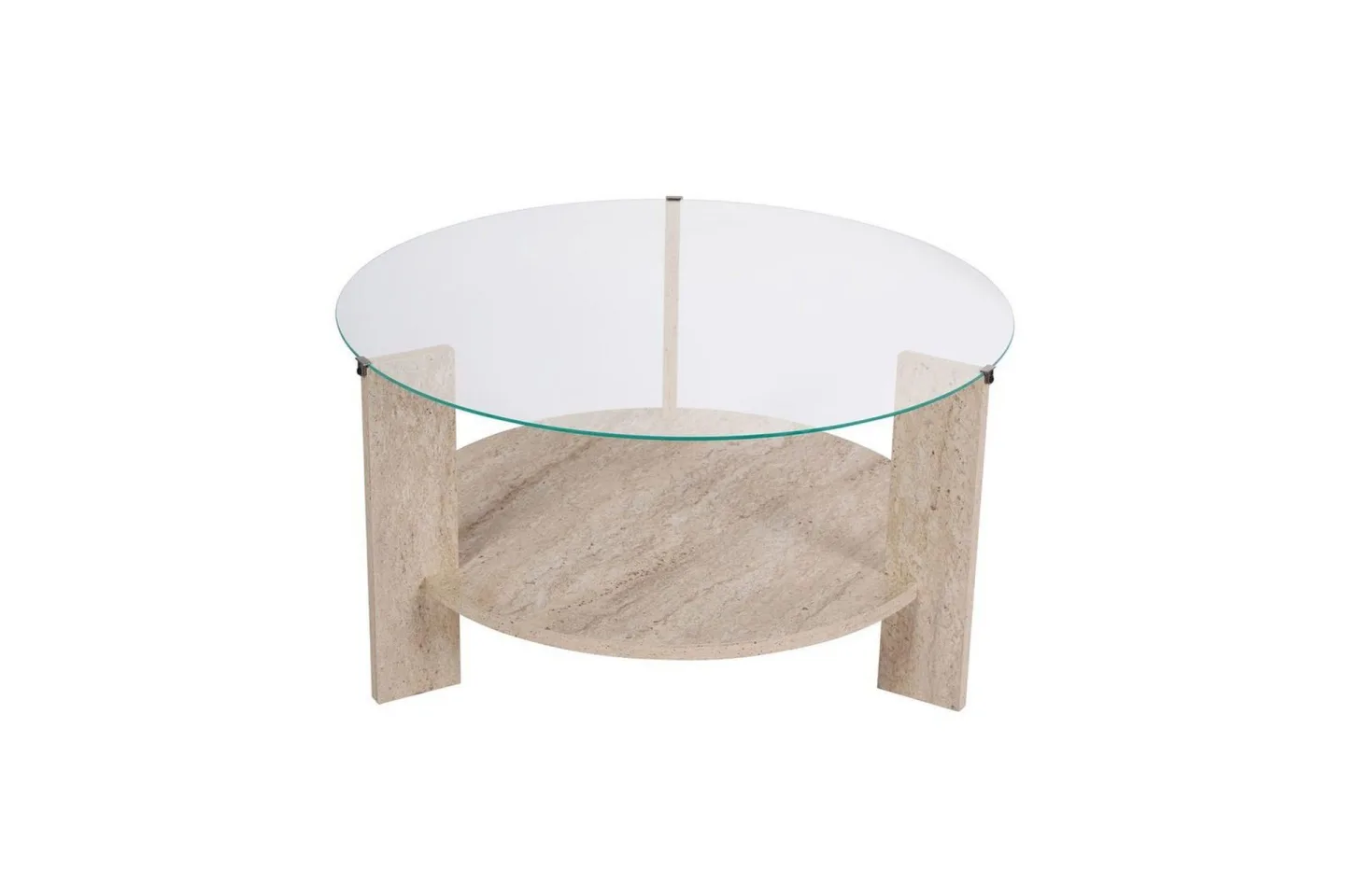 Soffbord Clara 75 cm med Glasskiva - Travertin / Transparent
