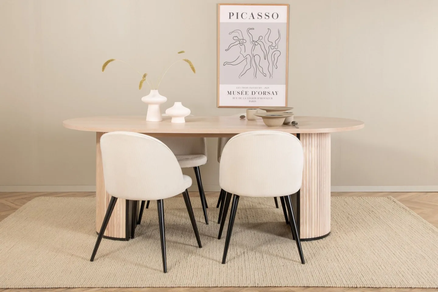 Biana Matgrupp 200 cm Oval inkl 4 Valera Manchesterstolar - Beige/Svart/Beige