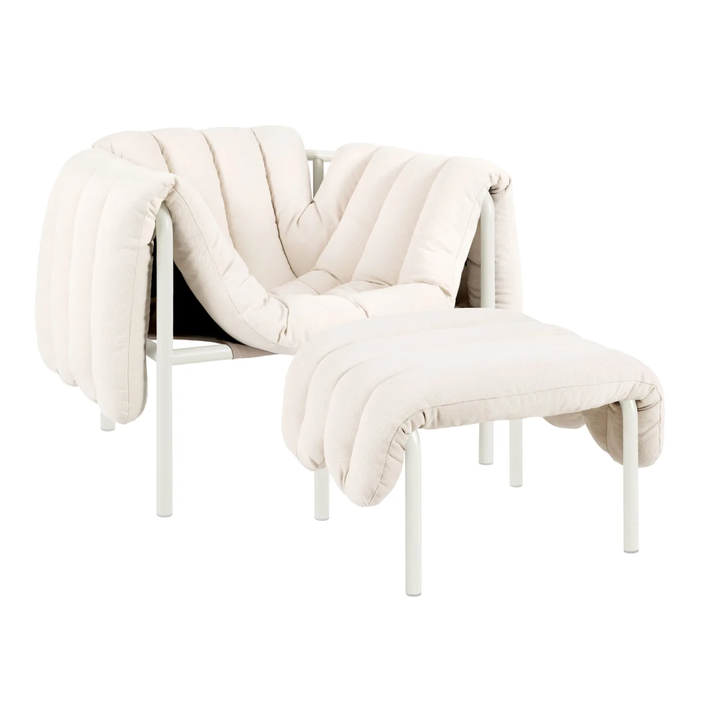 HEM - Puffy Lounge Chair + Ottoman - Natural/Cream - Fåtöljer - Faye Toogood - Beige - Bomull/Naturmaterial/Metall/Skum/Plast