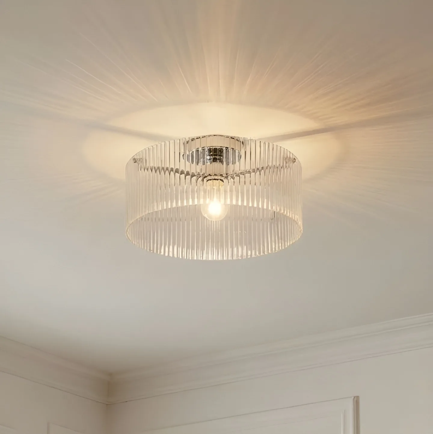 Meritt Deckenleuchte, chrom/klar, Ø 40 cm, Glas - Lucande - Wohnzimmer - Modern - Einflammig
