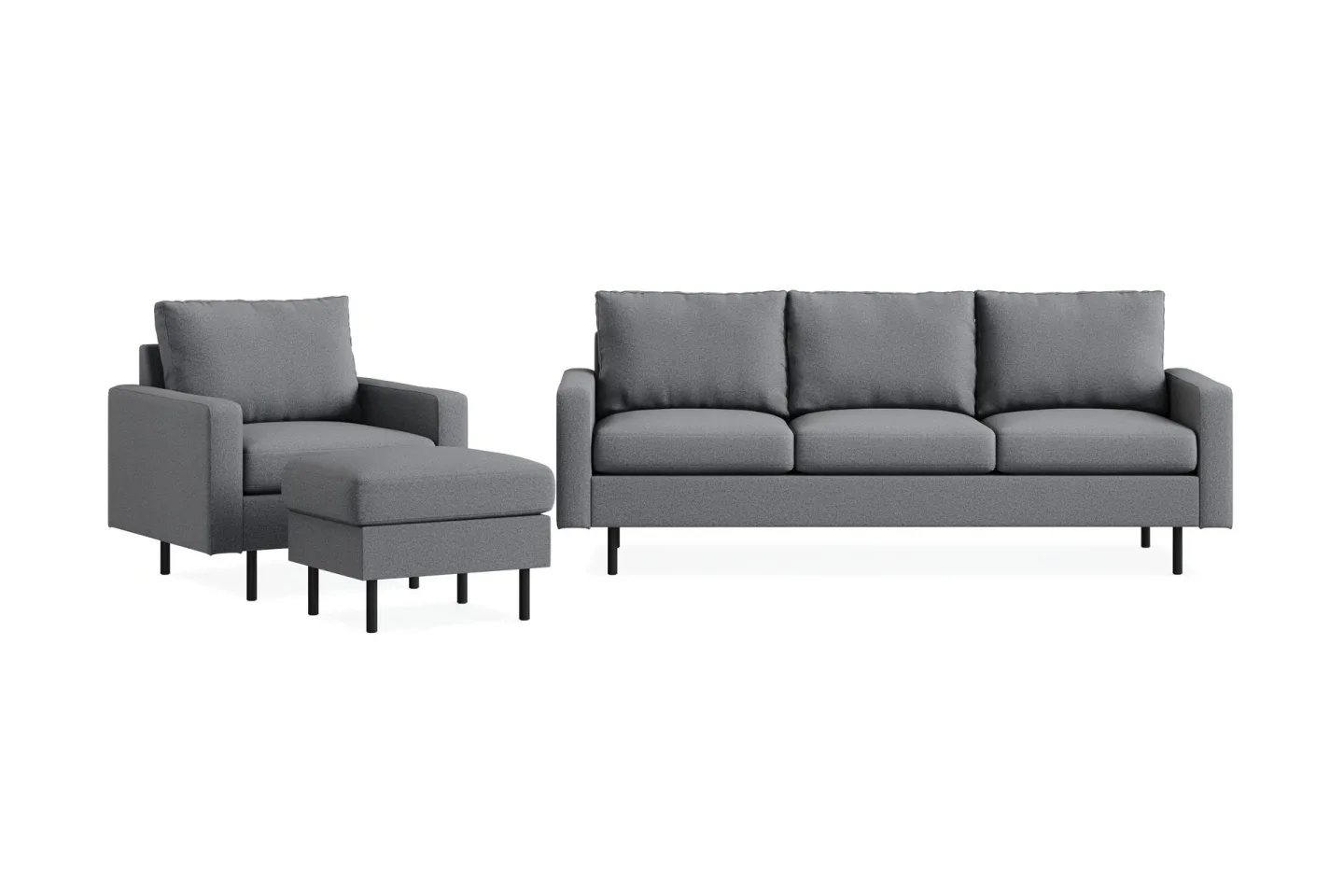Peppe Soffgrupp 3-sits Soffa + Fåtölj + Fotpall i Tyg - Ljusgrå