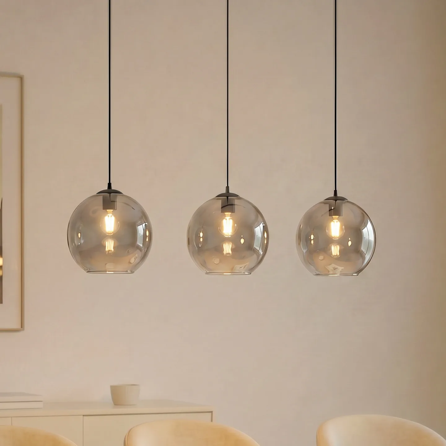 Brillar Hängeleuchte, dreiflammig, 128 cm, rauchgrau, Glas - Lucande - Wohnzimmer - Modern - Mehrflammig