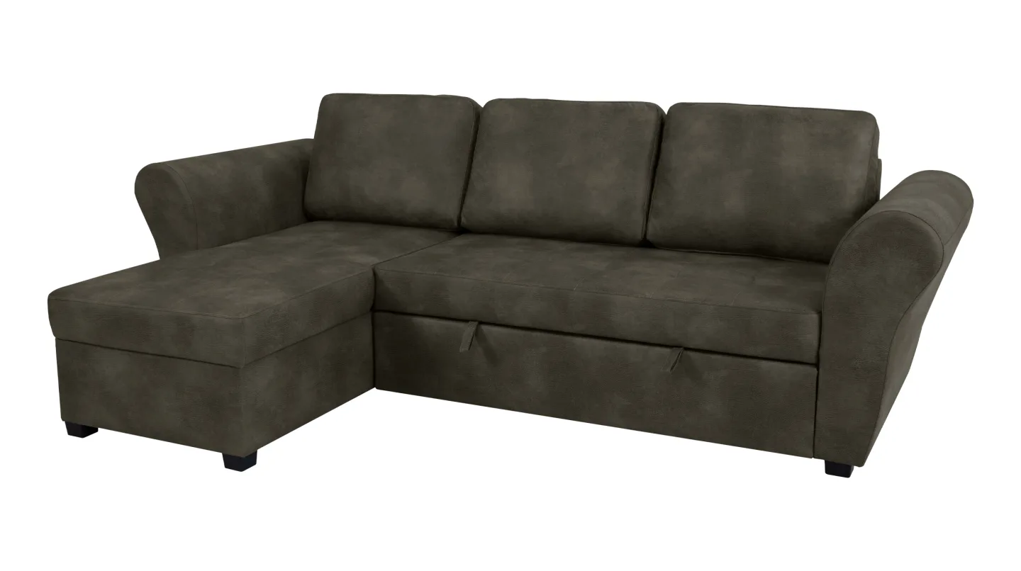 Ecksofa mit Schlaffunktion braun Bettkasten 260 cm - LASSE