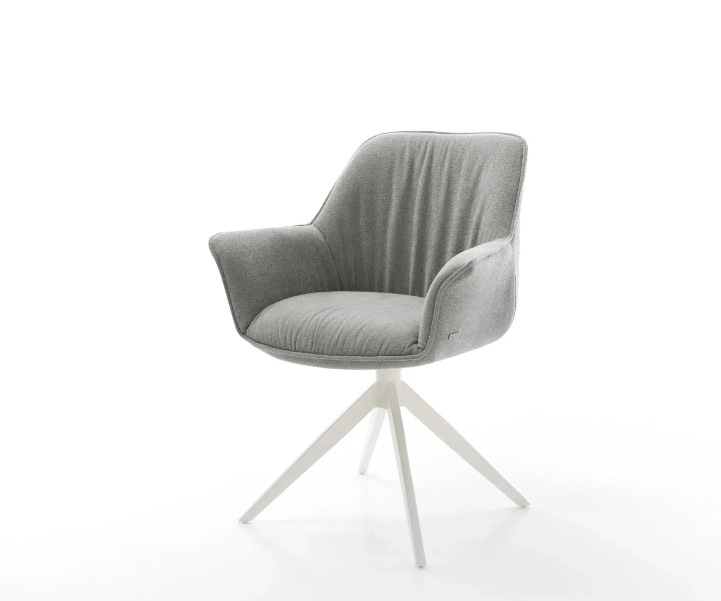 Drehstuhl Keila-Flex mit Armlehnen Strukturstoff Soft Grau Kreuzgestell breit Weiß 360° drehbar Wippfunktion