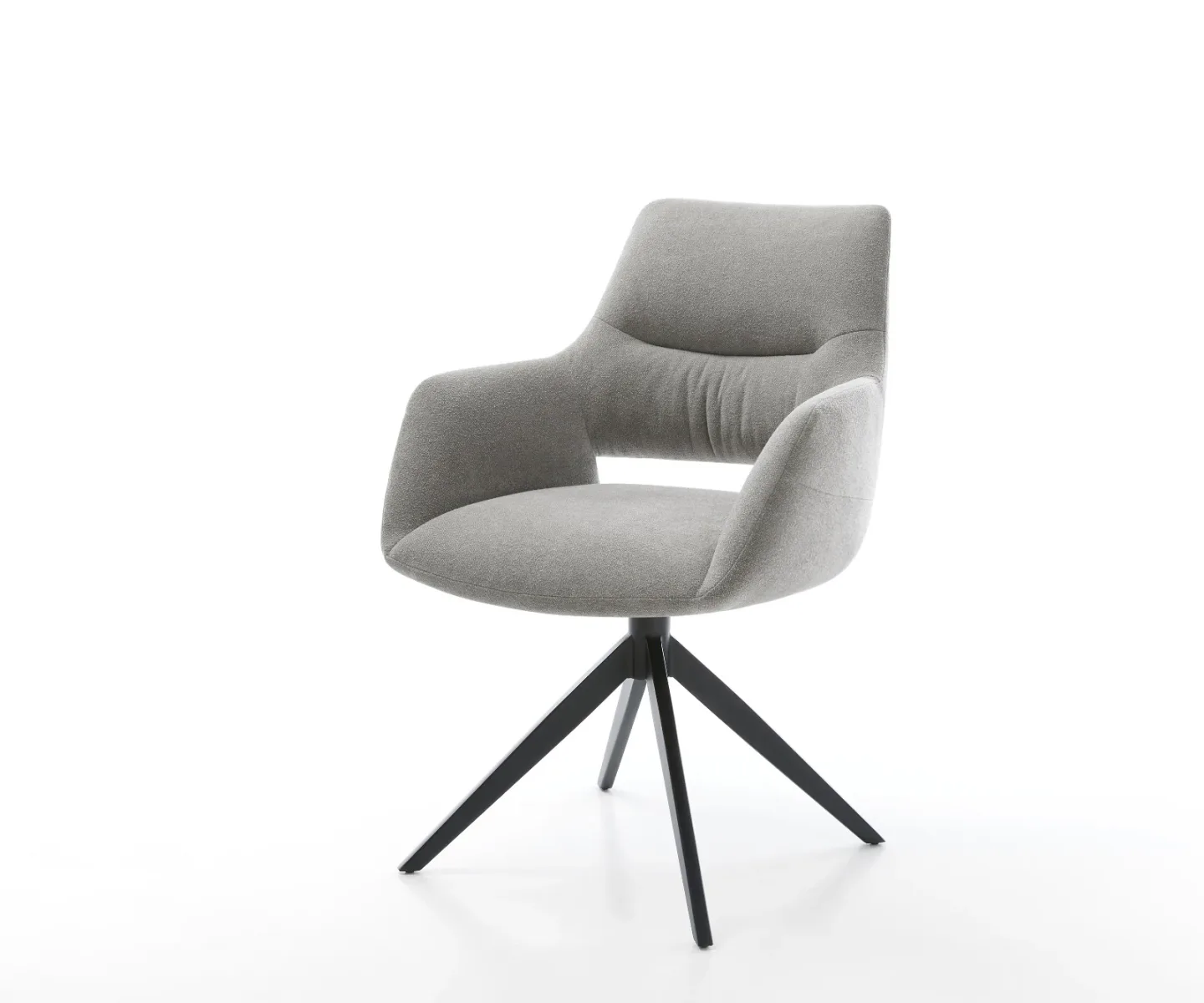 Drehstuhl Yago-Flex mit Armlehnen Strukturstoff Soft Grau Kreuzgestell breit Schwarz 360° drehbar Wippfunktion Taschenfederkern
